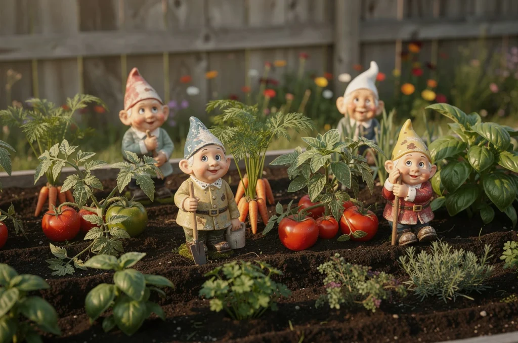 Des idées déco originales pour un potager animé grâce aux nains
